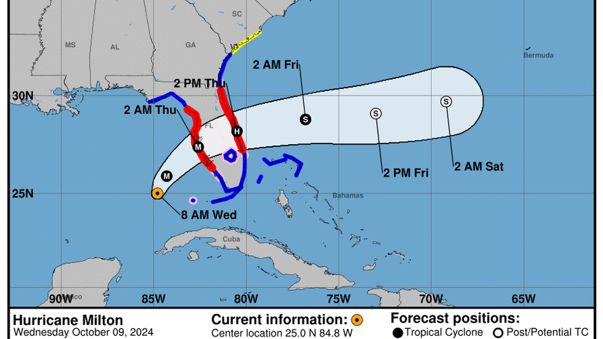 This graphic created by the National Weather Service/NCEP Weather Prediction Center (WPC) shows the projected path.
NATIONAL HURRICANE CENTER