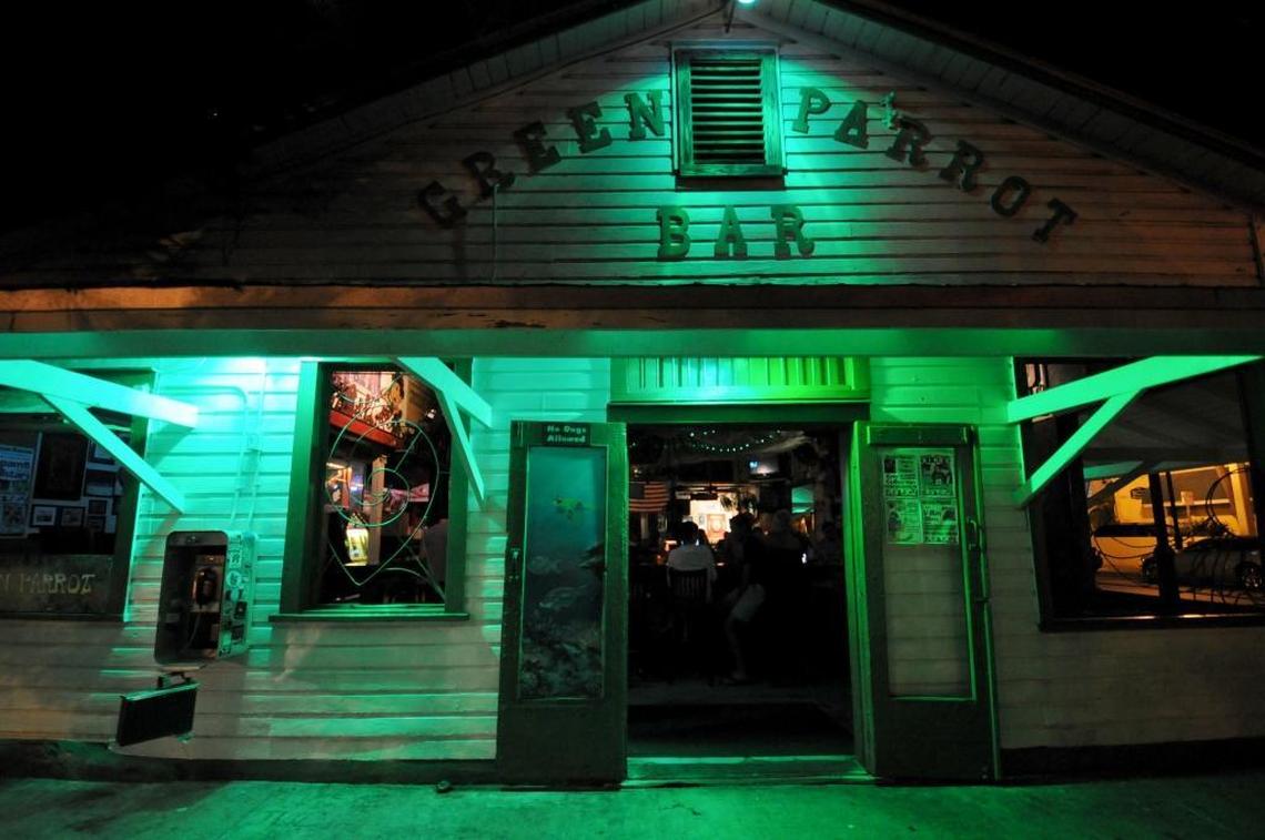 The green tint of the building serves as a landmark in downtown Key West at the Green Parrot Bar in Key West as pictured on July 30, 2010. The Green Parrot Bar, like many other drinking establishments, work to keep their doors open during hurricanes each season.