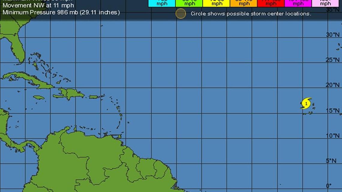 
Hurricane Fred’s projected path as of 2 p.m. Monday.
