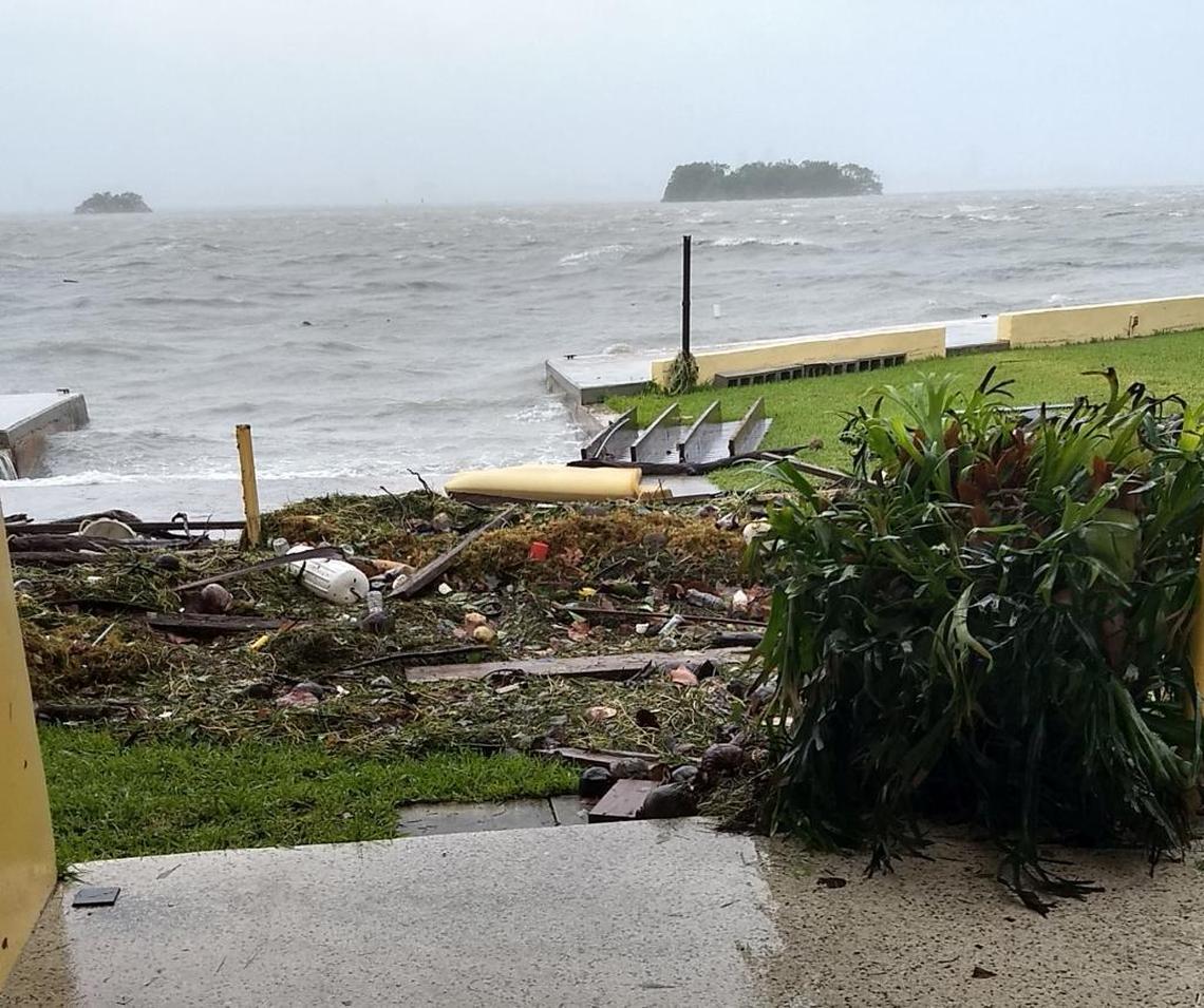 As Hurricane Irma pounded South Florida, water from Biscayne Bay poured over a seawall in Miami’s Morningside neighborhood near Northeast 60th Street. The floodwater receded after a few hours, leaving flotsam behind.