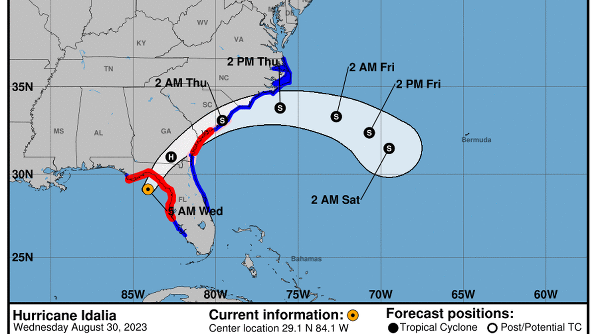 This graphic created by the National Weather Service/NCEP Weather Prediction Center (WPC) shows the projected path.
NATIONAL HURRICANE CENTER