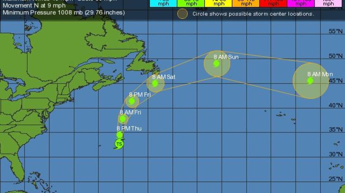 
Projected path of Tropical Storm Henri as of 11 a.m. Thursday.
