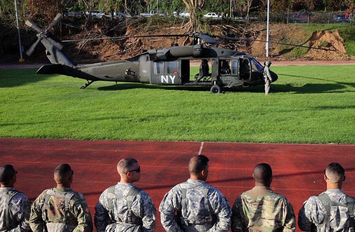 A helicopter with Army National Guard arrived in Naranjito with supplies for the residents as part of the relief efforts in the aftermath of Hurricane Maria