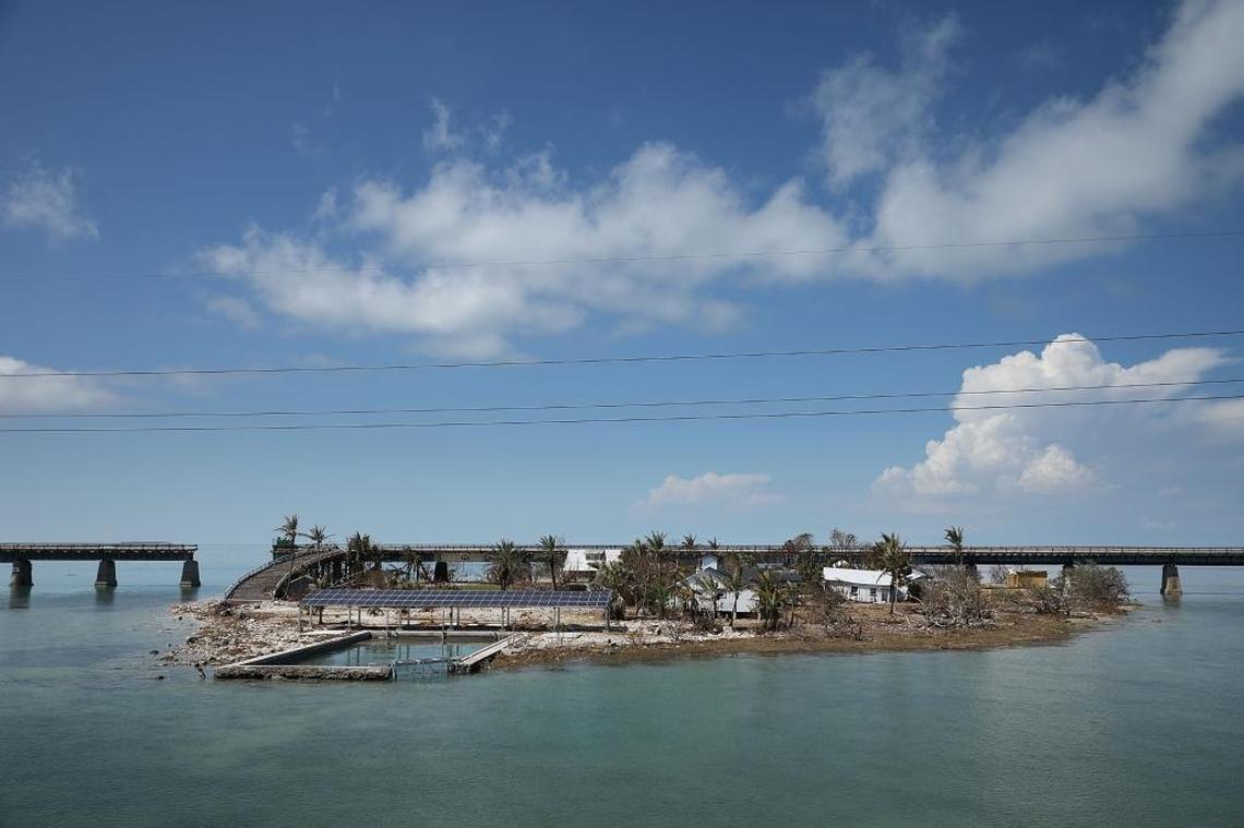 Buildings that sustained damage from Hurricane Irma can be seen on Pigeon Key on Sept. 14, 2017, near Marathon, Florida.