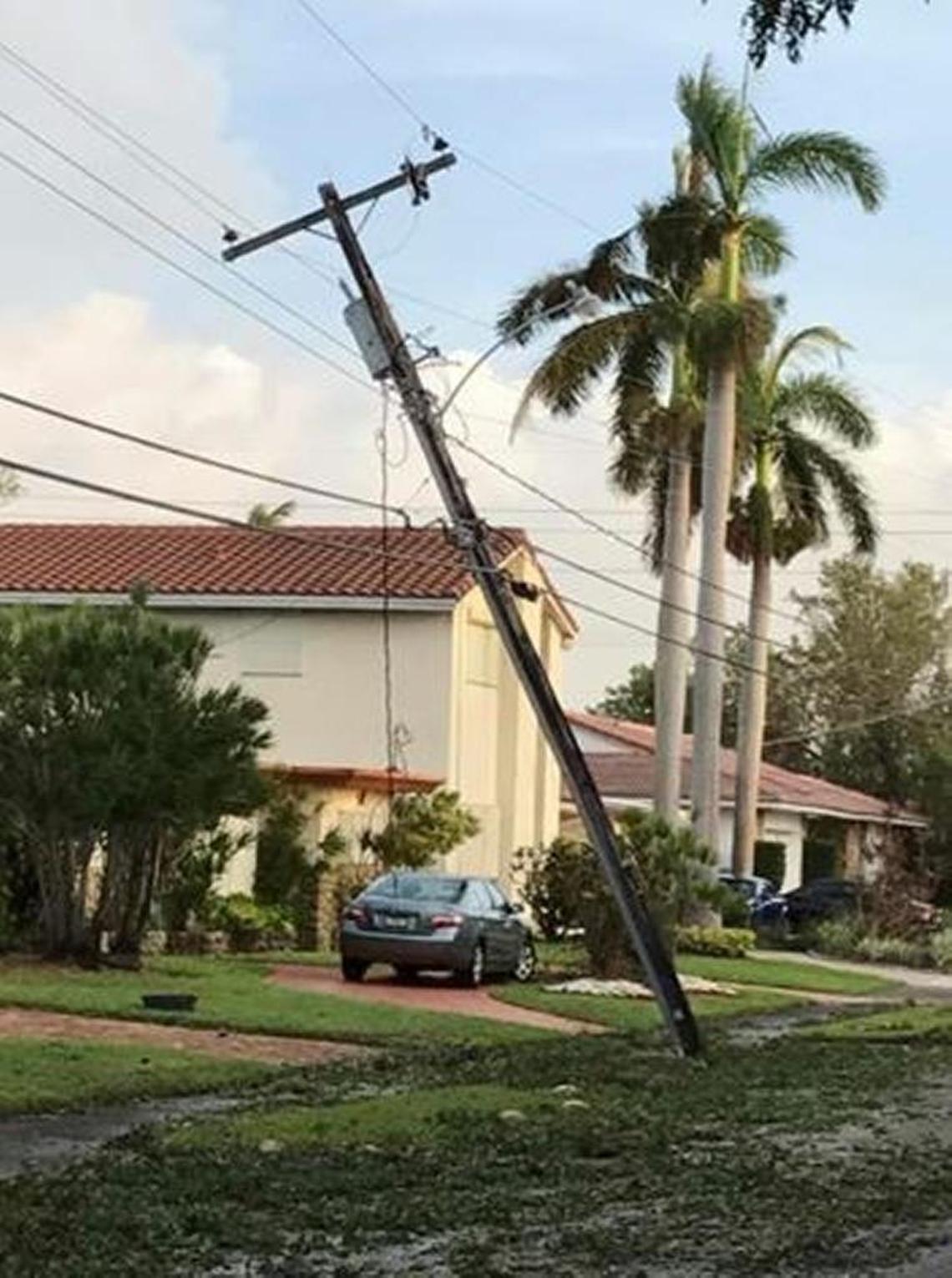 A wood power pole in the 21300 block of Northeast 23rd Avenue