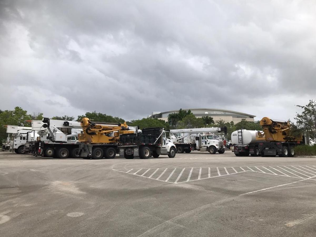 Trucks from all over the United States converge on Sunrise’s BB&T Center on Sept. 9, 2017, to help aid in the Hurricane Irma clean up.