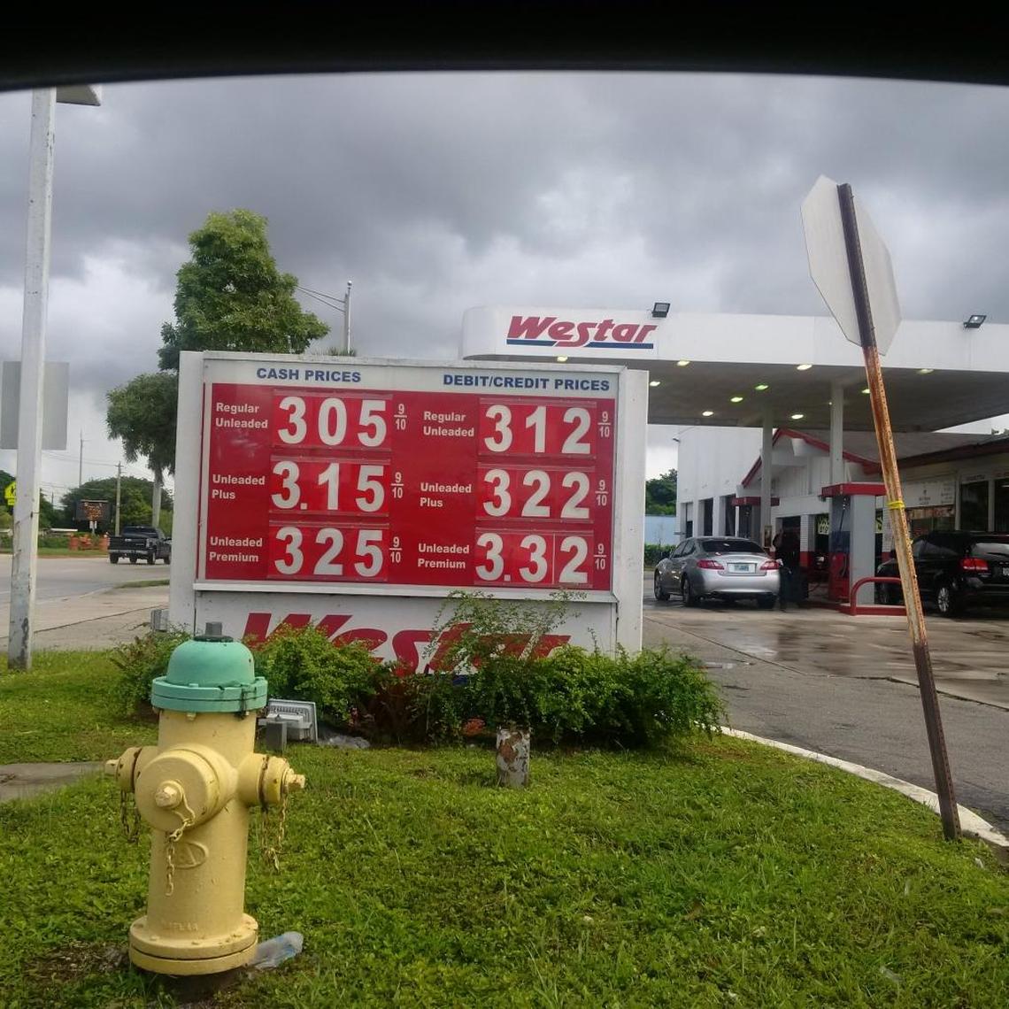 The massively jacked up prices at a Pines Boulevard gas station Oct. 5, 2016 with Hurricane Matthew approaching. After this photo was posted to Twitter, the station stripped prices from the sign. The state attorney general’s office has activated its anti-gouging hotline.