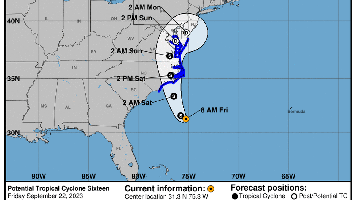 This graphic created by the National Weather Service/NCEP Weather Prediction Center (WPC) shows the projected path.
NATIONAL HURRICANE CENTER