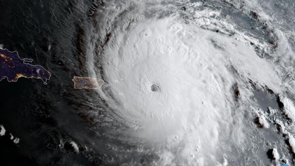 In this geocolor image captured by GOES-16 and released by the National Oceanic and Atmospheric Administration (NOAA), Hurricane Irma approaches Anguilla on Wednesday, Sept. 6, 2017. The most powerful Atlantic Ocean hurricane in recorded history has roared into the Caribbean, its winds ripping off roofs and knocking out phones. It's on a path toward Puerto Rico, the Dominican Republic, Haiti and Cuba before possibly hitting Florida.