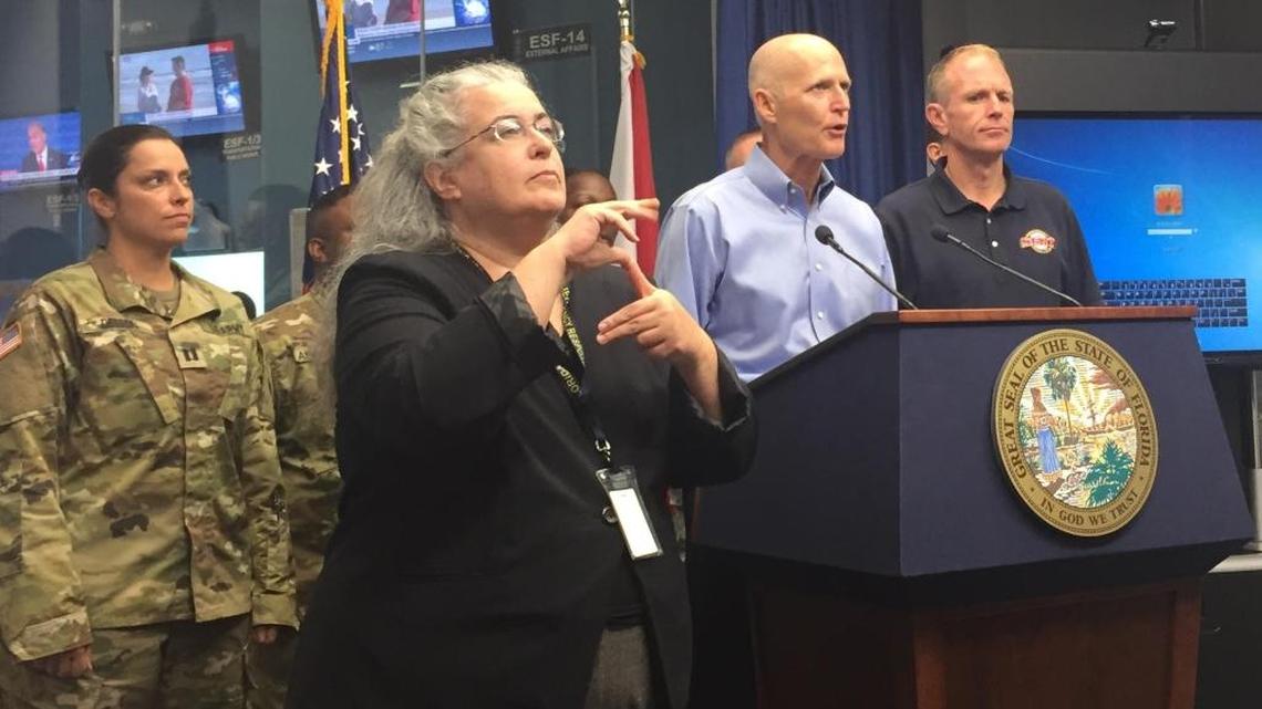 Florida Gov. Rick Scott addresses reporters on the status of Hurricane Matthew and the state’s preparation efforts during a morning press conference Wedndesday, Oct. 5, 2016, in Tallahassee.