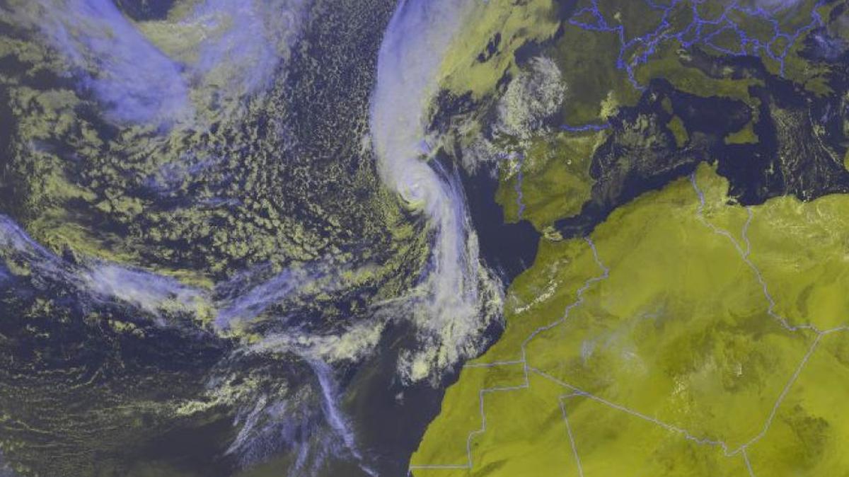 This satellite image released by the National Oceanic and Atmospheric Administration shows Hurricane Ophelia on Sunday, Oct. 15, 2017. The remnants of Ophelia could bring 80 mile an hour (130 kilometer an hour) wind gusts, disruption and damage to Ireland and Britain as the work week gets underway, weather services said Sunday.
