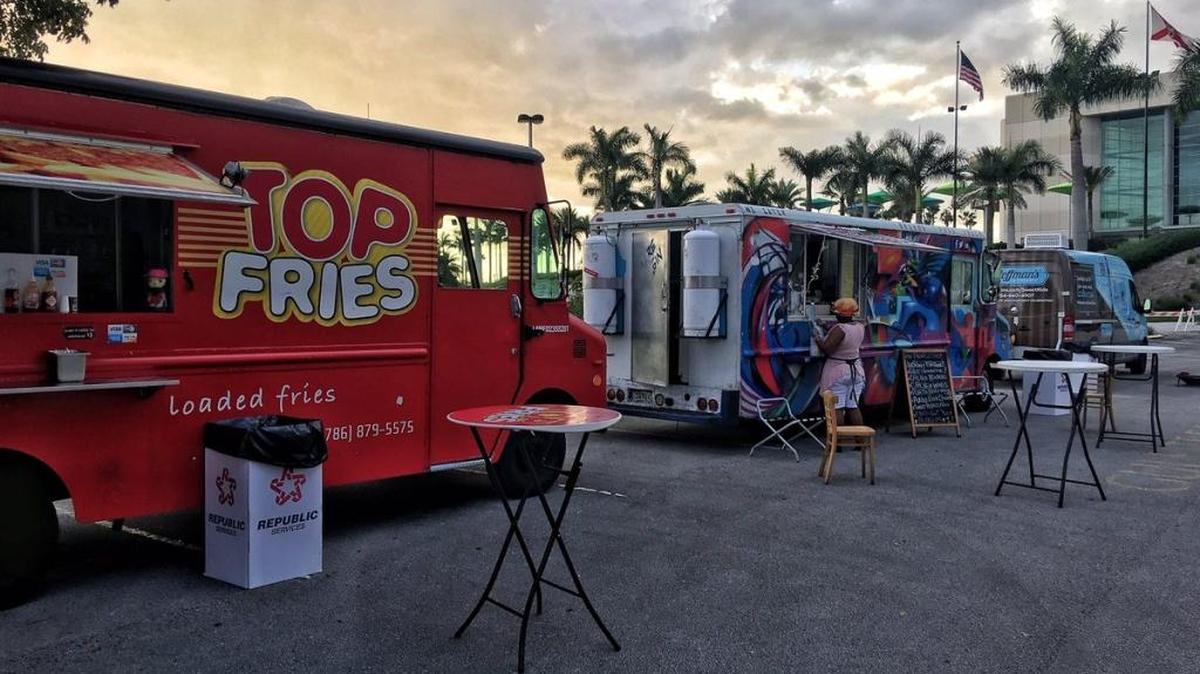Food trucks parked at BB&T Center as part of the NHL 100 celebration in Sunrise during the 2016-17 season. Food trucks return Wednesday courtesy of JetBlue to provide food to those affected by Hurricane Irma.