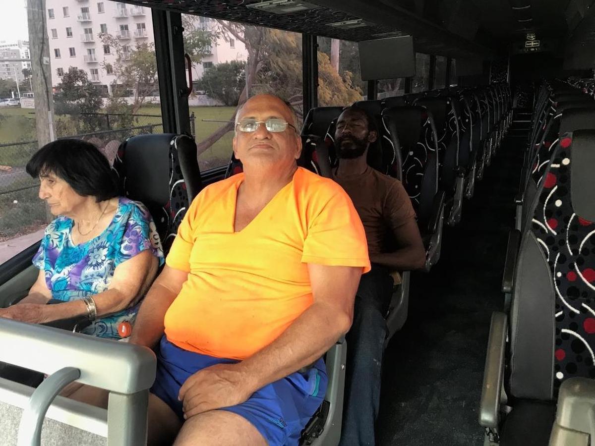 Waldo Salazar, 55, and his 90-year-old mother were two of the four who boarded the bus to a shelter after their home at Civic Towers was no longer accessible from damage sustained after Hurricane Irma on Tuesday, Sept. 12.