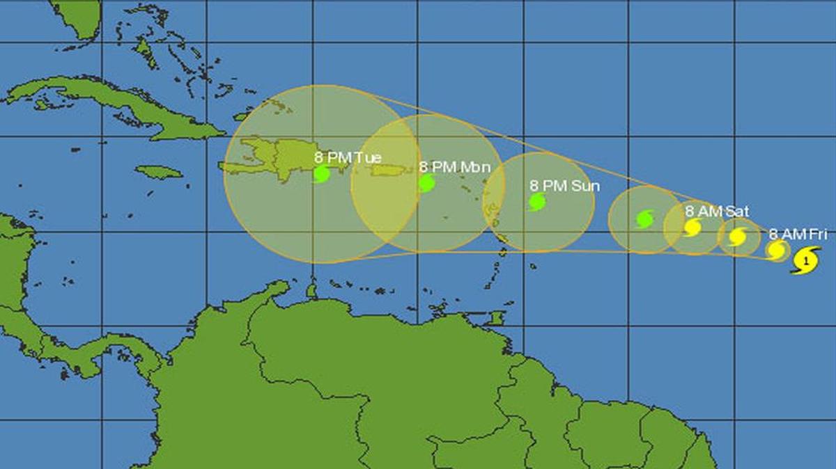 
Hurricane Danny’s projected path as of 11 p.m. Thursday.
