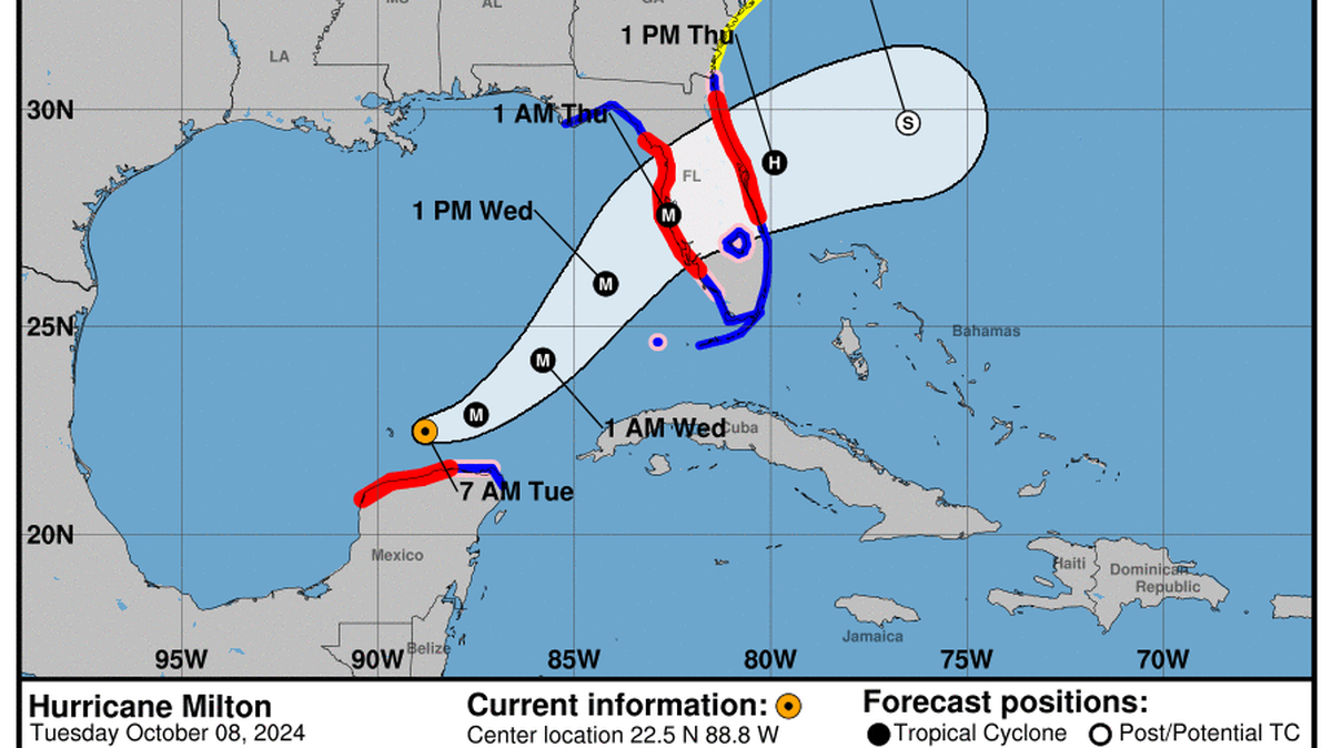 This graphic created by the National Weather Service/NCEP Weather Prediction Center (WPC) shows the projected path.
NATIONAL HURRICANE CENTER