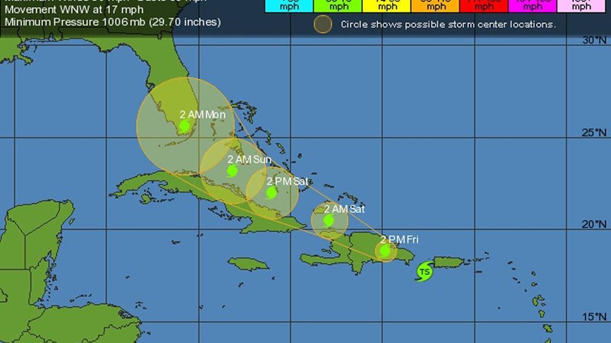 
Tropical Storm Erika’s Projected path as of 5 a.m. Friday.

