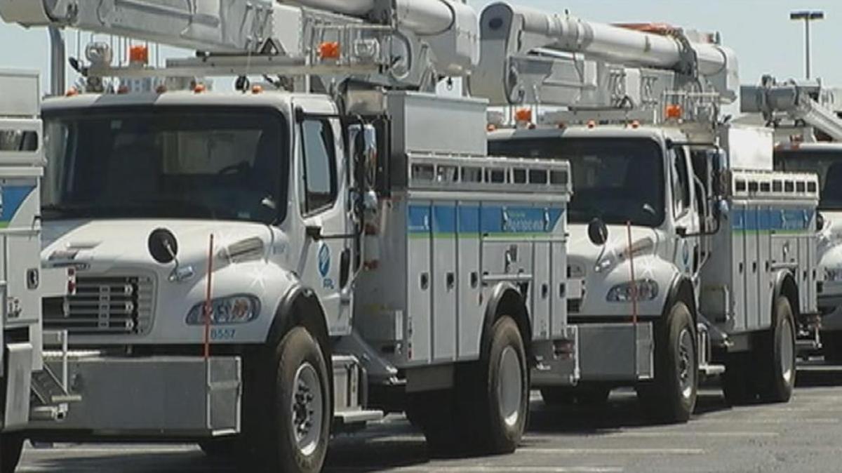 FPL has a fleet of trucks ready to roll out for repairs as soon as wind conditions die down Sunday evening.