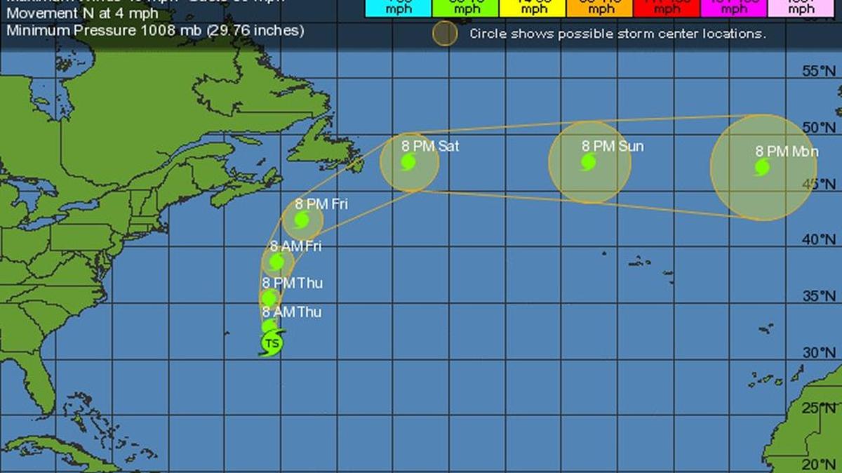 
Tropical Storm Henri’s projected path as of 11 p.m. Wednesday.
