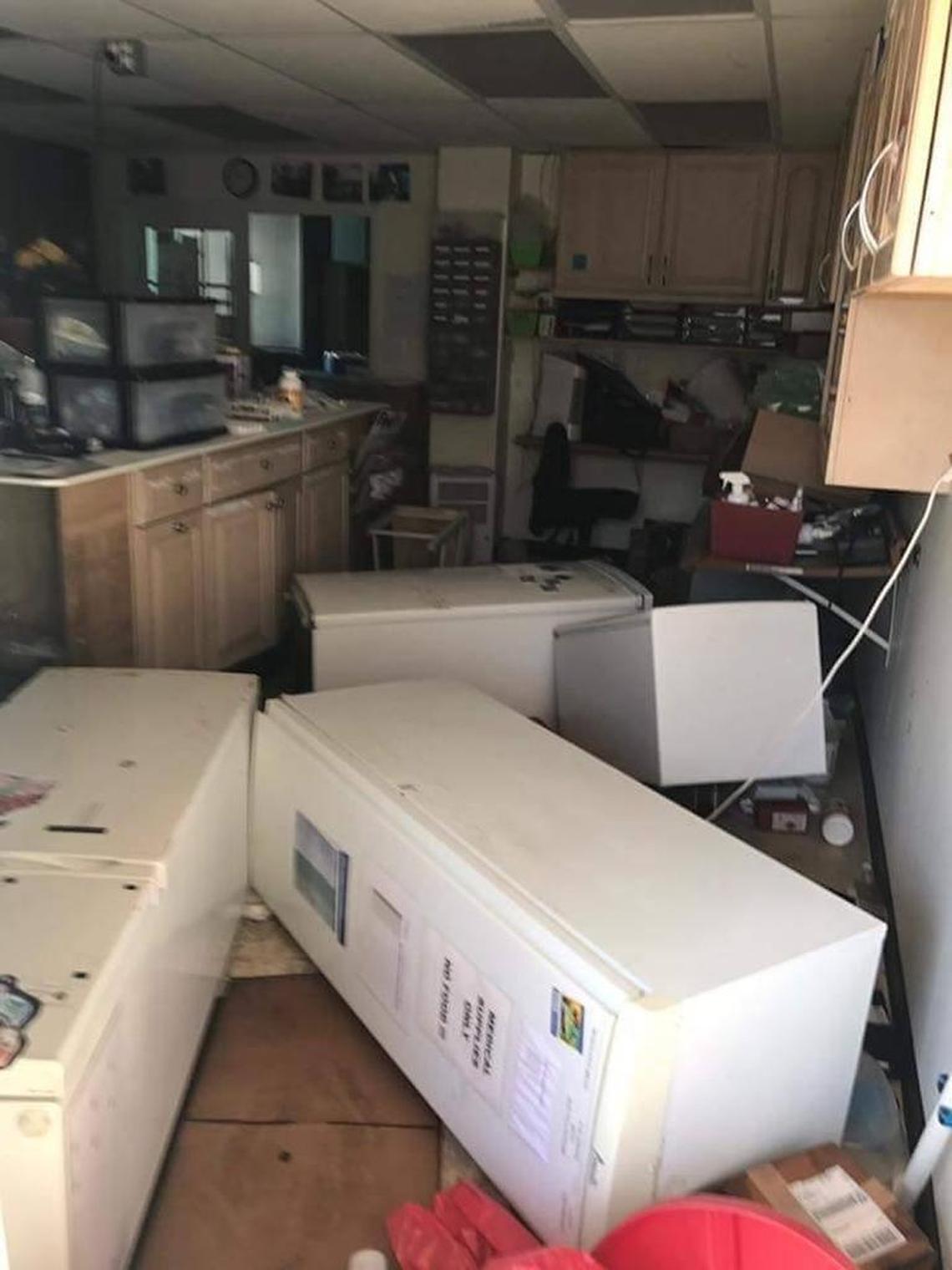 Damage to commercial freezers and refridgerators at Dolphins Plus Oceanside in Key Largo.