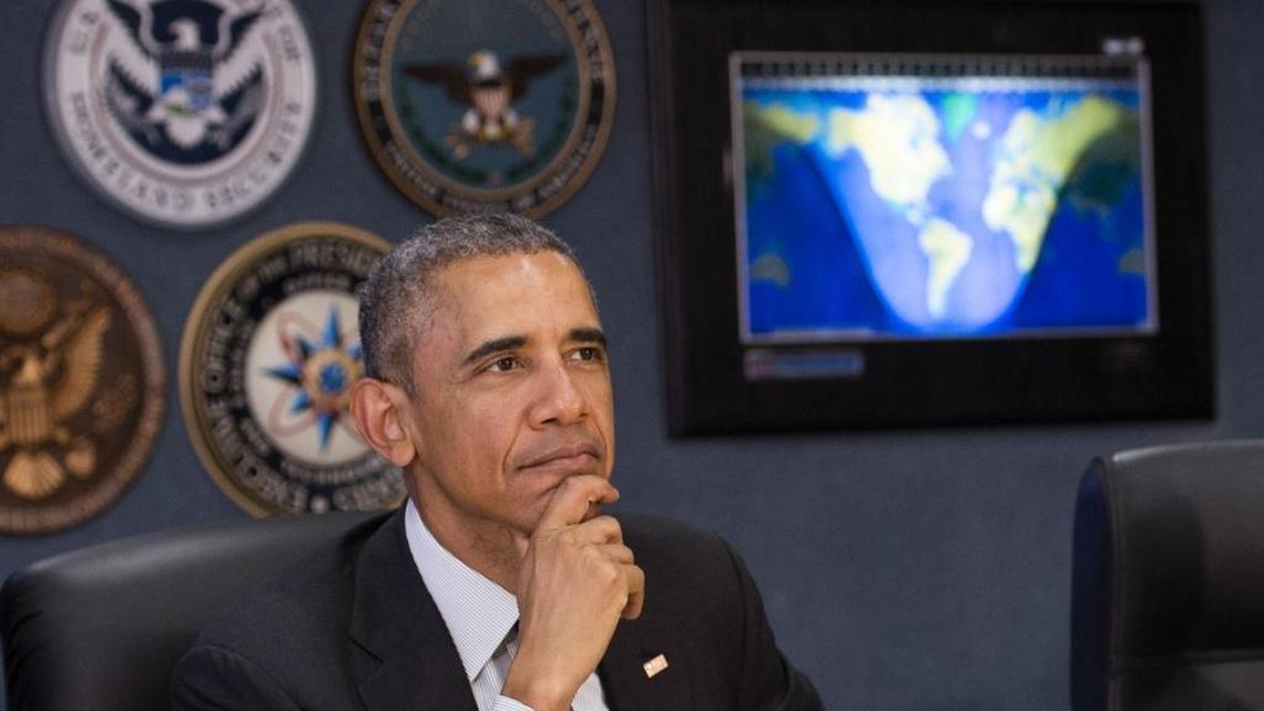 U.S. President Barack Obama listens as he receives a briefing on the upcoming hurricane season at the Federal Emergency Management Association headquarters in Washington on Wednesday.