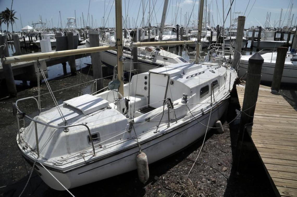 Miami, Florida - September 14, 2017- Some of the damage to the Dinner Key Marina in Coconut Grove by Hurricane Irma.