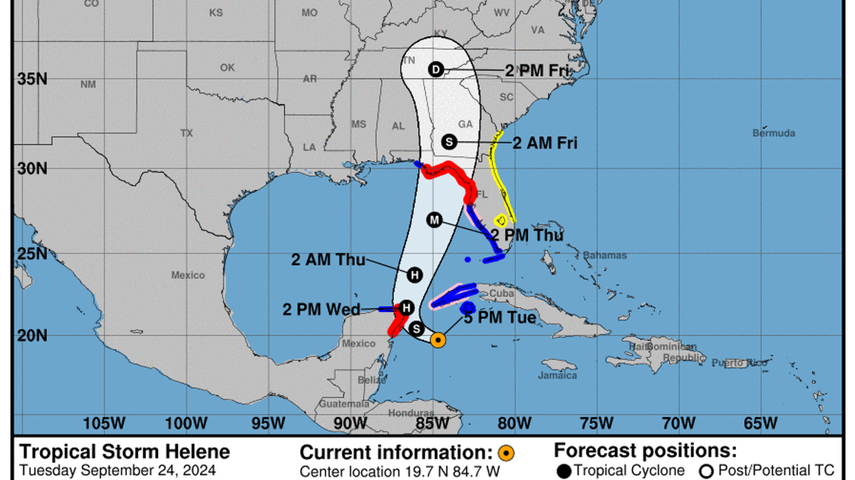 This graphic created by the National Weather Service/NCEP Weather Prediction Center (WPC) shows the projected path.
NATIONAL HURRICANE CENTER