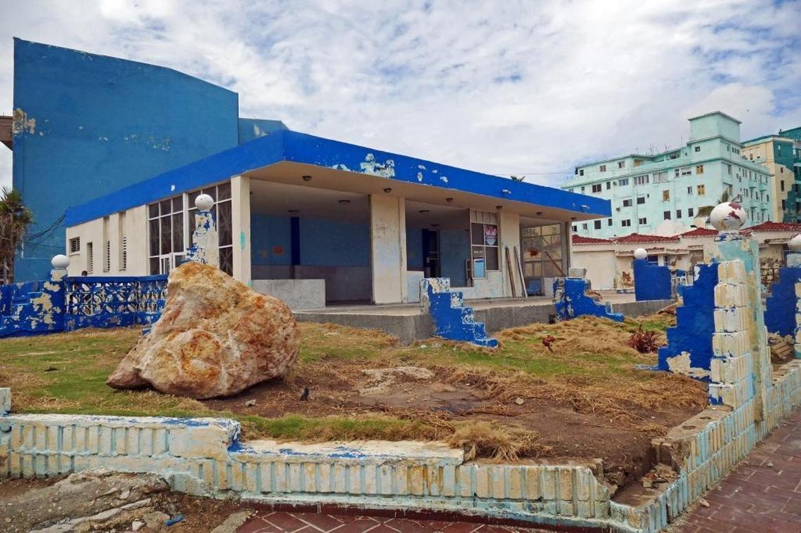Damage from Hurricane Irma's outer bands coud still be seen along the famed Malecón seaside boulevard. Windows of the Hola Ola (Hello Wave) ice cream shop along the Malecón were blown out, the surrounding wall was washed away and a large boulder was deposited in front of the shop when the storm hit Havana, Cuba.