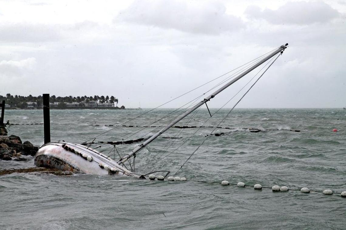 A sailboat crashed ashore near Mallory Square Saturday as Hurricane Irma neared Key West.