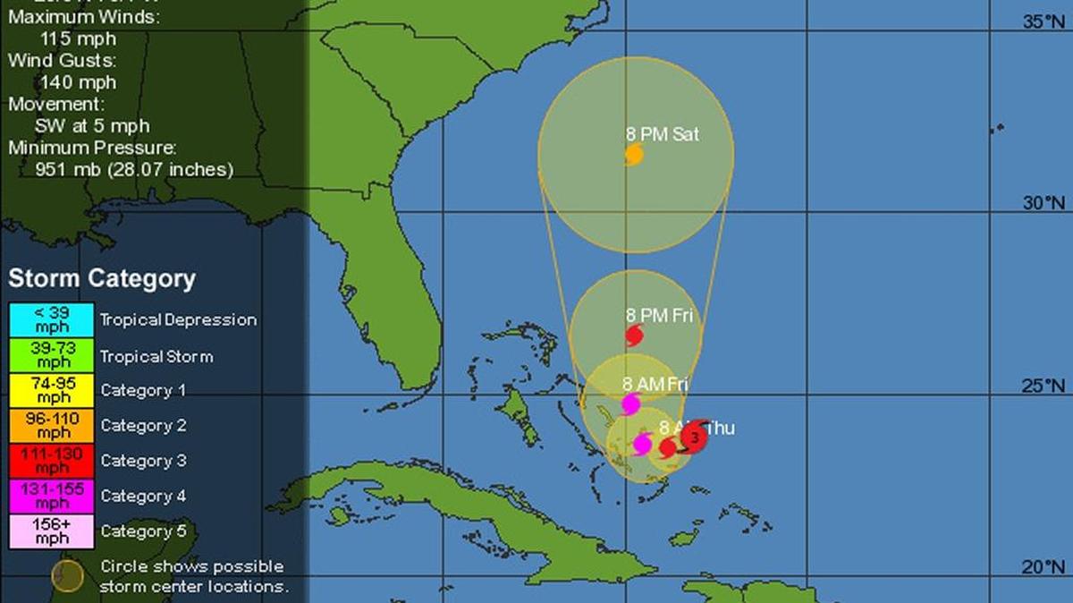 
Hurricane Joaquin’s projected path as of 11 p.m. Wednesday.
