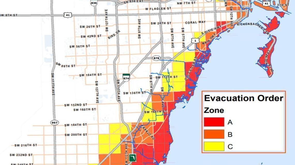 Areas A, B and parts of C have been ordered to evacuate ahead of Hurricane Irma.