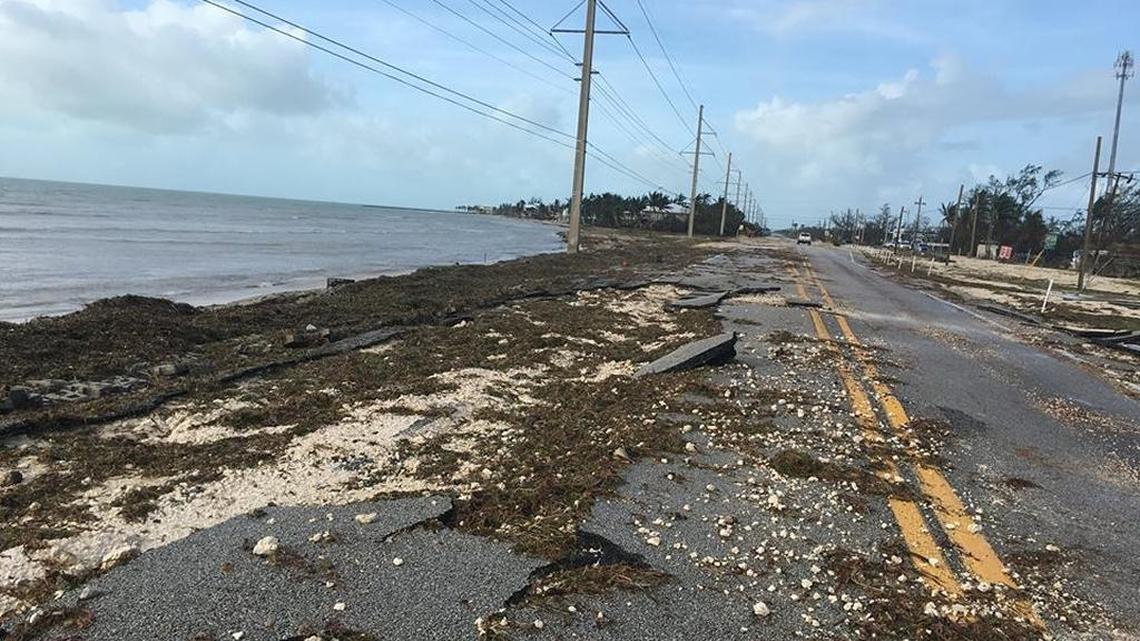 U.S. 1 road damage along Sea Oates Beach in Islamorada.