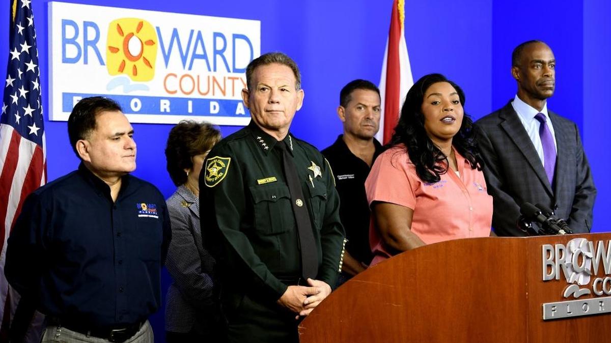 Broward Mayor Barbara Sharief speaks on Sept. 6 about Hurricane Irma. On Tuesday, Sharief said crews are working to restore power to nearly 500,000 Broward residents who remained without electricity on Tuesday. As Fort Lauderdale-Hollywood International Airport resumed flights and some grocery stores, pharmacies and gas stations re-opened, Sharief said county officials were working to restore a sense of normalcy after the storm.