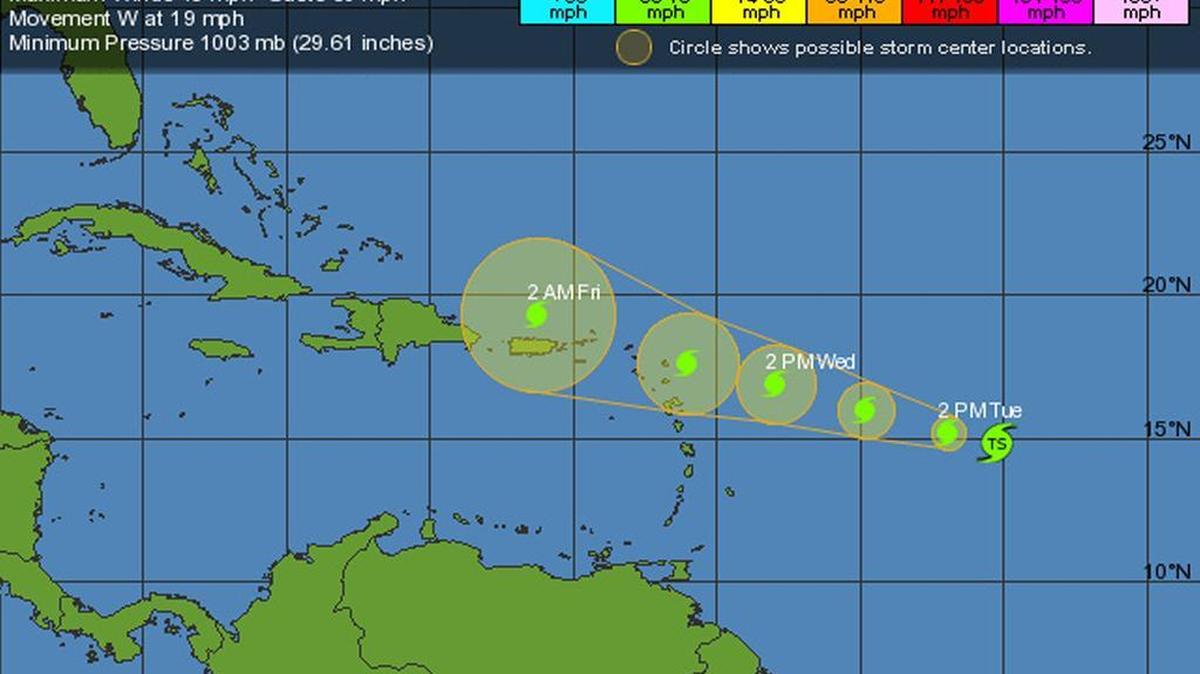 
Projected path of Erika as of 8 a.m. Tuesday
