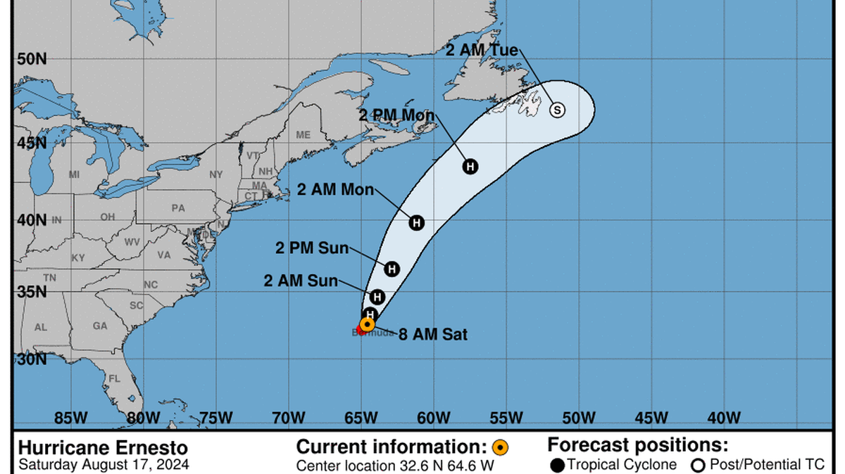 This graphic created by the National Weather Service/NCEP Weather Prediction Center (WPC) shows the projected path.
NATIONAL HURRICANE CENTER