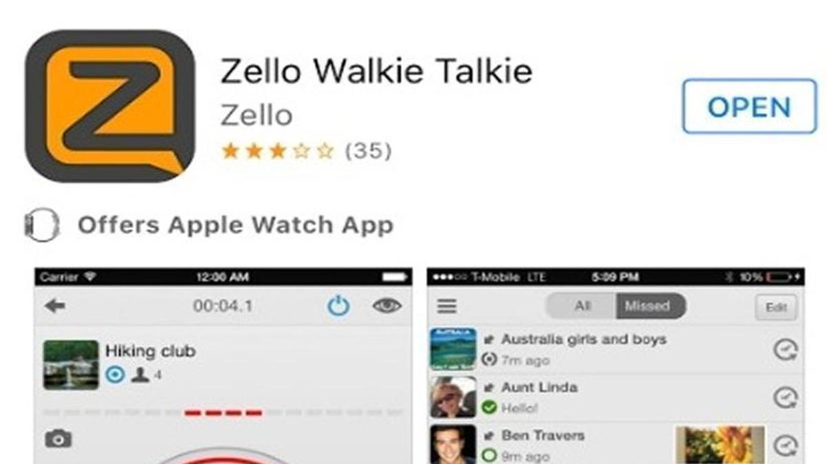 Screengrab of the free walkie-talkie-styled app Zello on iTunes.