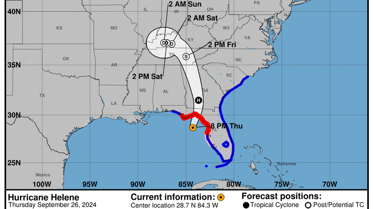 This graphic created by the National Weather Service/NCEP Weather Prediction Center (WPC) shows the projected path.
NATIONAL HURRICANE CENTER