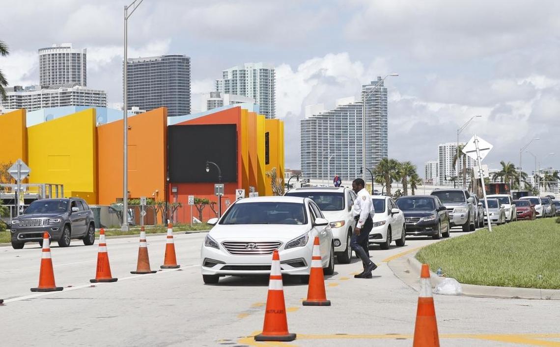 Miami Beach police check drivers that are trying to get into Miami Beach at the MacArthur Causeway in the Hurricane Irma aftermath on Monday, Sept. 11, 2017.