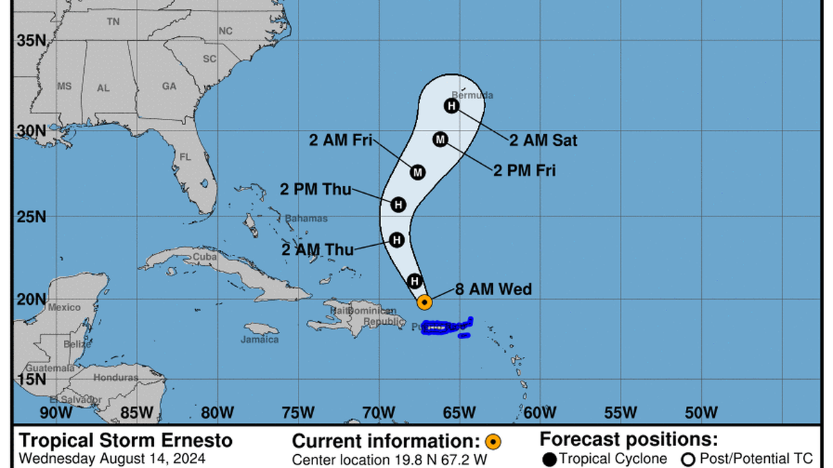 This graphic created by the National Weather Service/NCEP Weather Prediction Center (WPC) shows the projected path.
NATIONAL HURRICANE CENTER