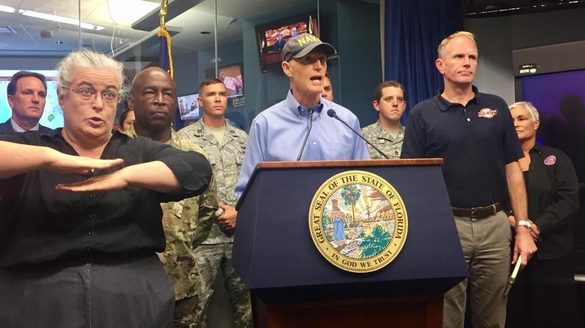 Florida Gov. Rick Scott provides an update about preparations for Hurricane Irma during a media briefing at the state Emergency Operations Center in Tallahassee on Sept. 5, 2017.