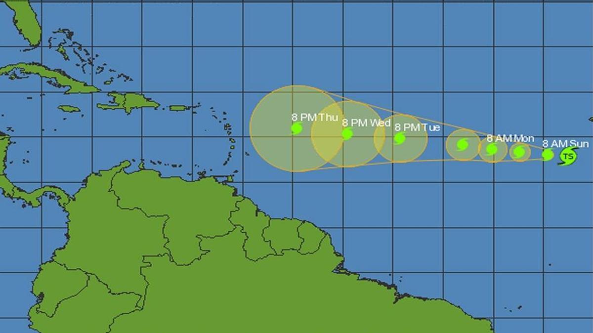 
Projected path of Tropical Storm Grace as of 11 p.m. Saturday.
