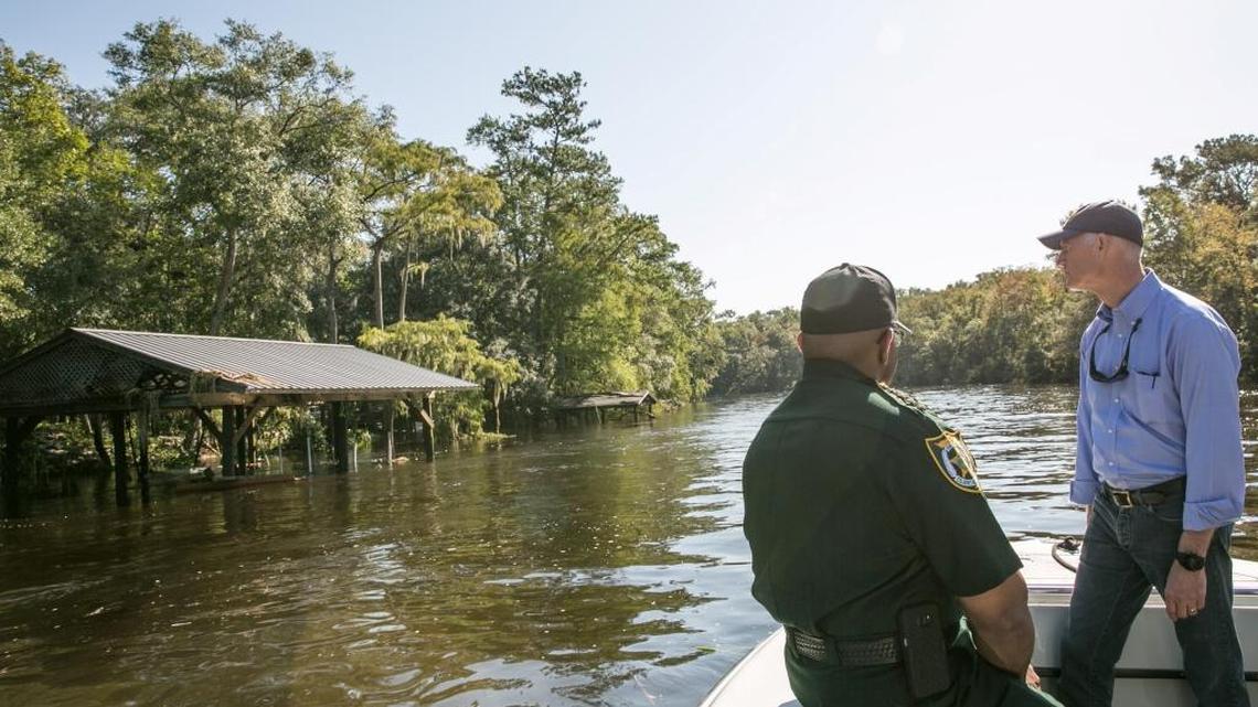 Black Creek in Clay County was 15 feet above flood stage following Hurricane Irma. Florida Gov. Rick Scott took a boat tour of the damage Wednesday with Clay County Sheriff Darryl Daniels.
