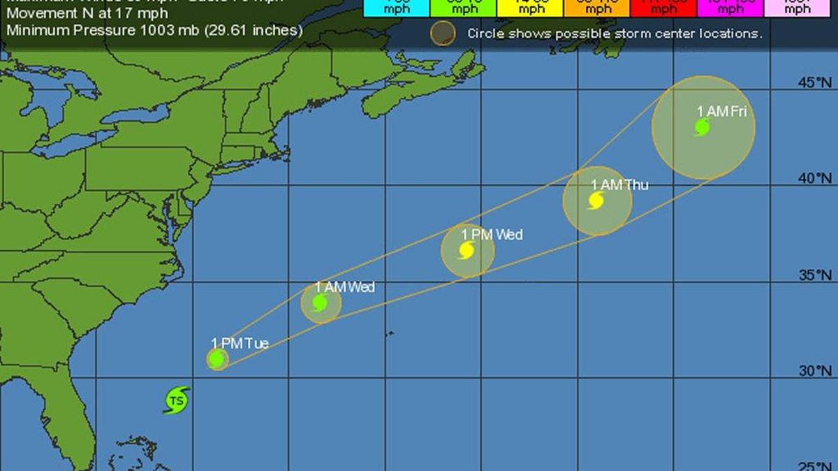As of 4 a.m., Tropical Storm Kate was expected to begin turning to the northeast later today.