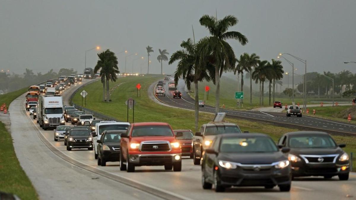Traffic heads north along the Florida Turnpike near Homestead as people leave the Florida Keys on Wednesday. The window for safely evacuating South Florida has almost closed, officials said.
