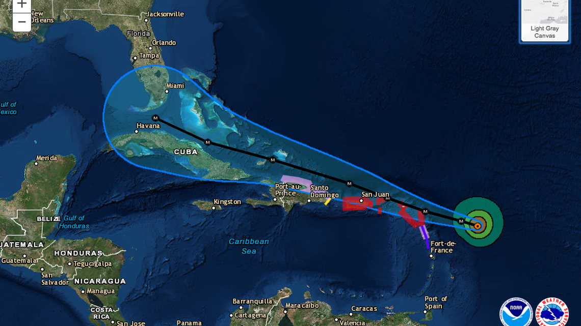 Hurricane Irma’s latest projected path, according to the National Hurricane Center.