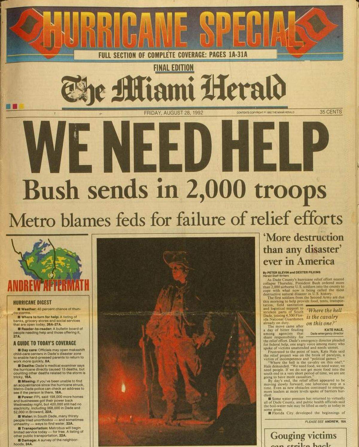 Hurricane Andrew front page in 1992