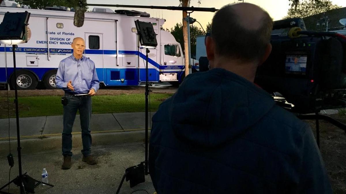 Gov. Rick Scott talks with NBC’s “Today Show” about Hurricane Irma during string of morning show appearances outside the state Emergency Operations Center in Tallahassee on Sept. 9, 2017.