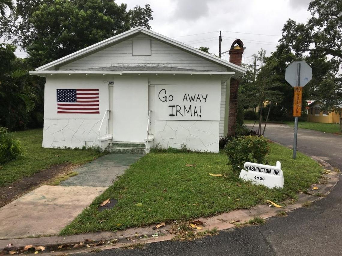 A home in the Golden Gate neighborhood of Coral Gables delivers a message to Hurricane Irma.