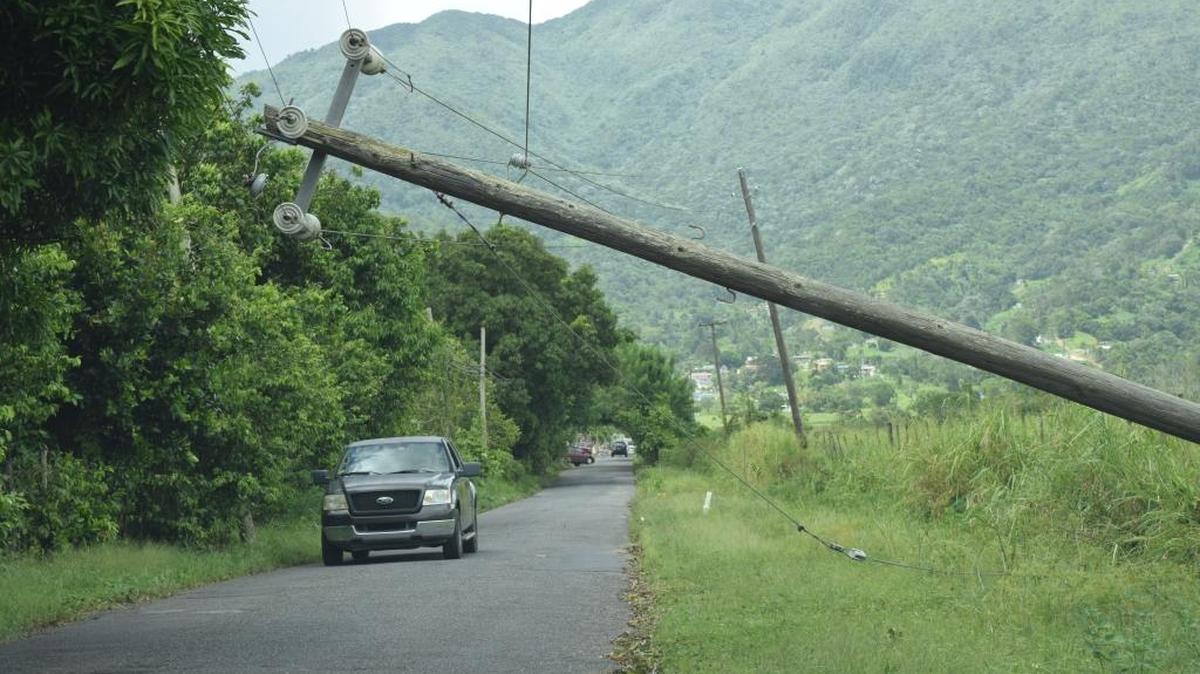 A downed powerline near Fajardo, Puerto Rico. More than 630,000 people are thought to still be without power since Hurrican Irma roared off the coast here Wednesday.