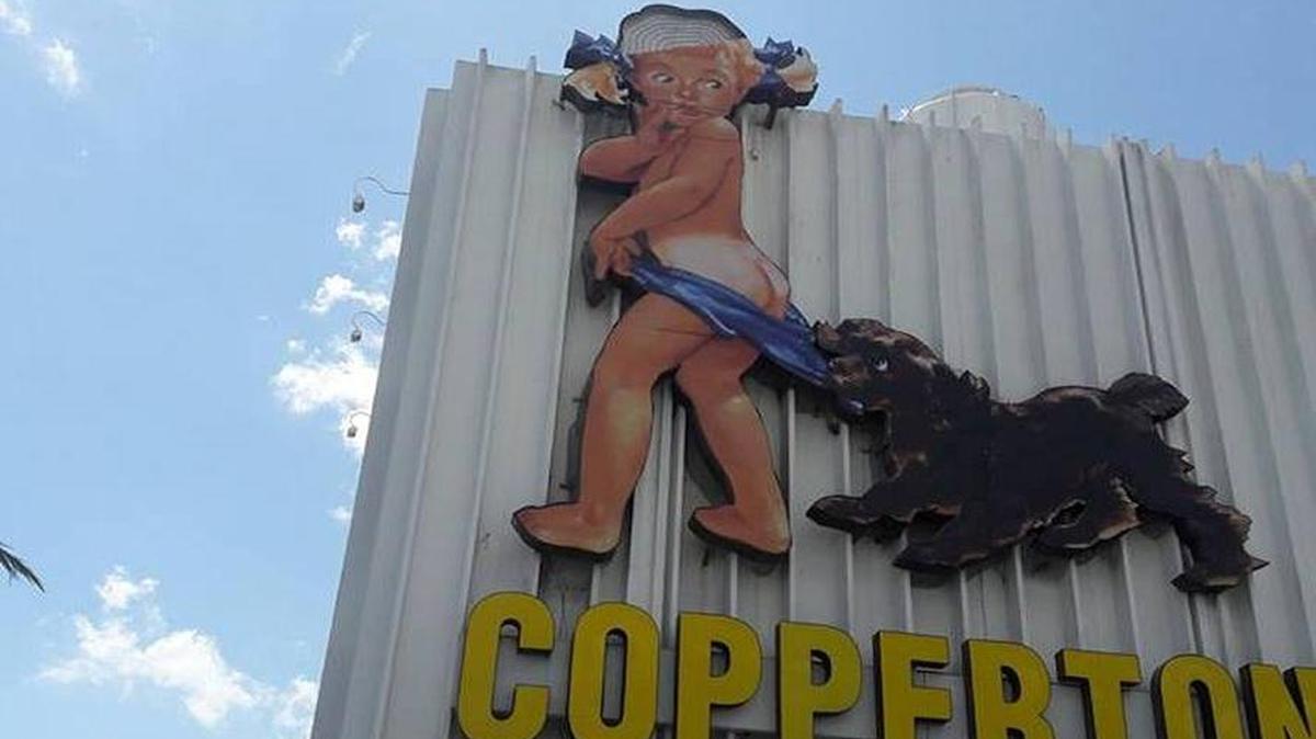 Hurricane Irma’s winds took part of the iconic Coppertone Girl’s head off the Biscayne Boulevard building.