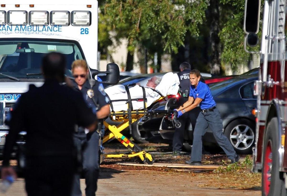 A resident is wheeled out of the Rehabilitation Center at Hollywood Hills after a transformer malfunction caused by Irma knocked out the air conditioning. Ultimately 14 people died. Memorial Regional Hospital was right next door.